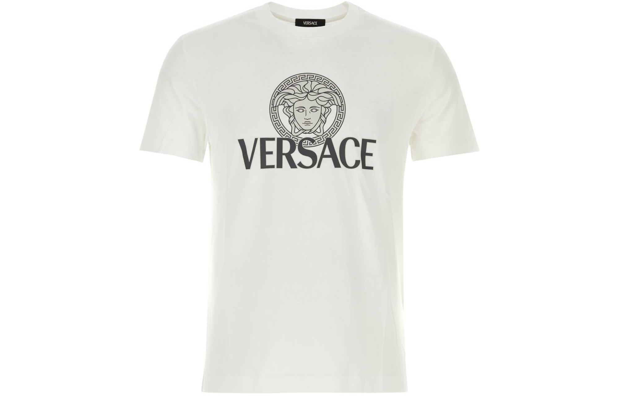 VERSACE  White Logo Print Crew Neck T-Shirt 1014226-1A10088-1W000