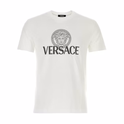 VERSACE White Logo Print Crew Neck T-Shirt 1014226-1A10088-1W000