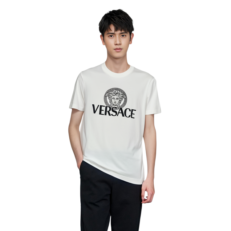 Purchase VERSACE  White Logo Print Crew Neck T-Shirt 1014226-1A10088-1W000