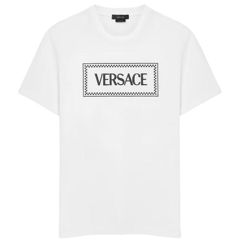 VERSACE  White Logo Print Crewneck Short Sleeve Casual T-Shirt 1011694-1A08584-1W000