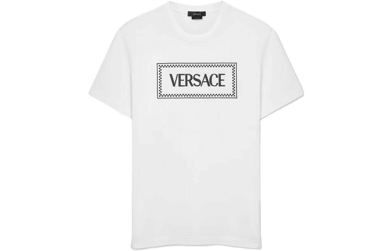 VERSACE  White Logo Print Crewneck Short Sleeve Casual T-Shirt 1011694-1A08584-1W000 圖 2