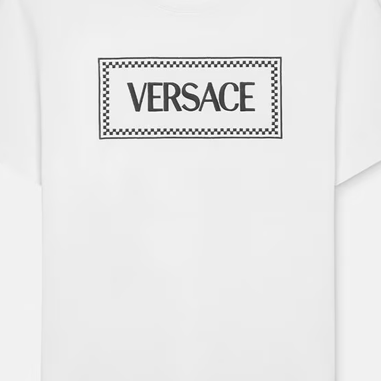 VERSACE  White Logo Print Crewneck Short Sleeve Casual T-Shirt 1011694-1A08584-1W000 圖 6