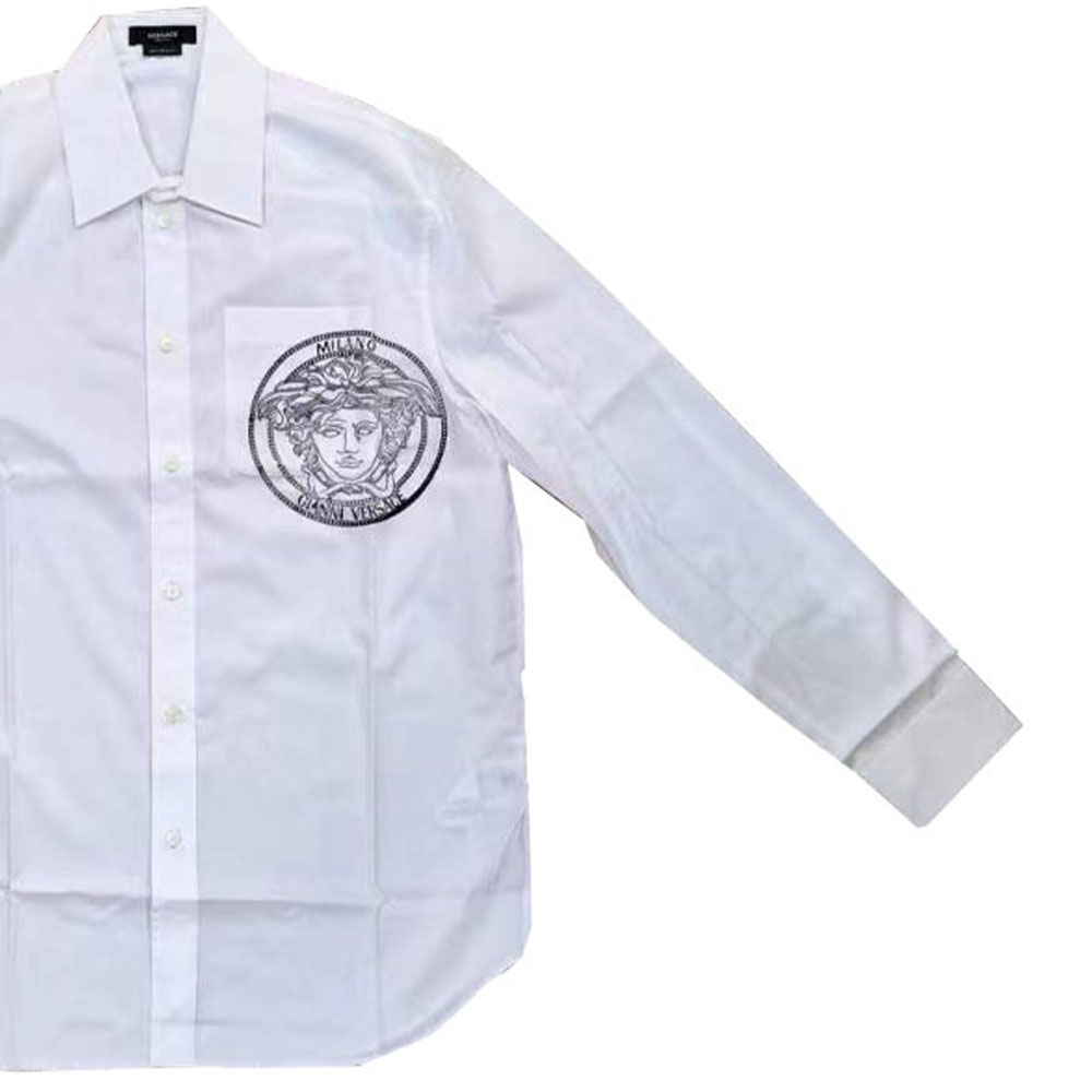 Details for VERSACE Baju Putih Lengan Panjang dengan Cetakan Logo dan Rekaan Single-Breasted A87415-A232105-A1001