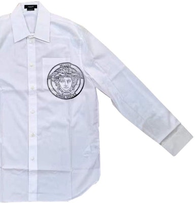 VERSACE Baju Putih Lengan Panjang dengan Cetakan Logo dan Rekaan Single-Breasted A87415-A232105-A1001 Details for VERSACE Baju Putih Lengan Panjang dengan Cetakan Logo dan Rekaan Single-Breasted A87415-A232105-A1001