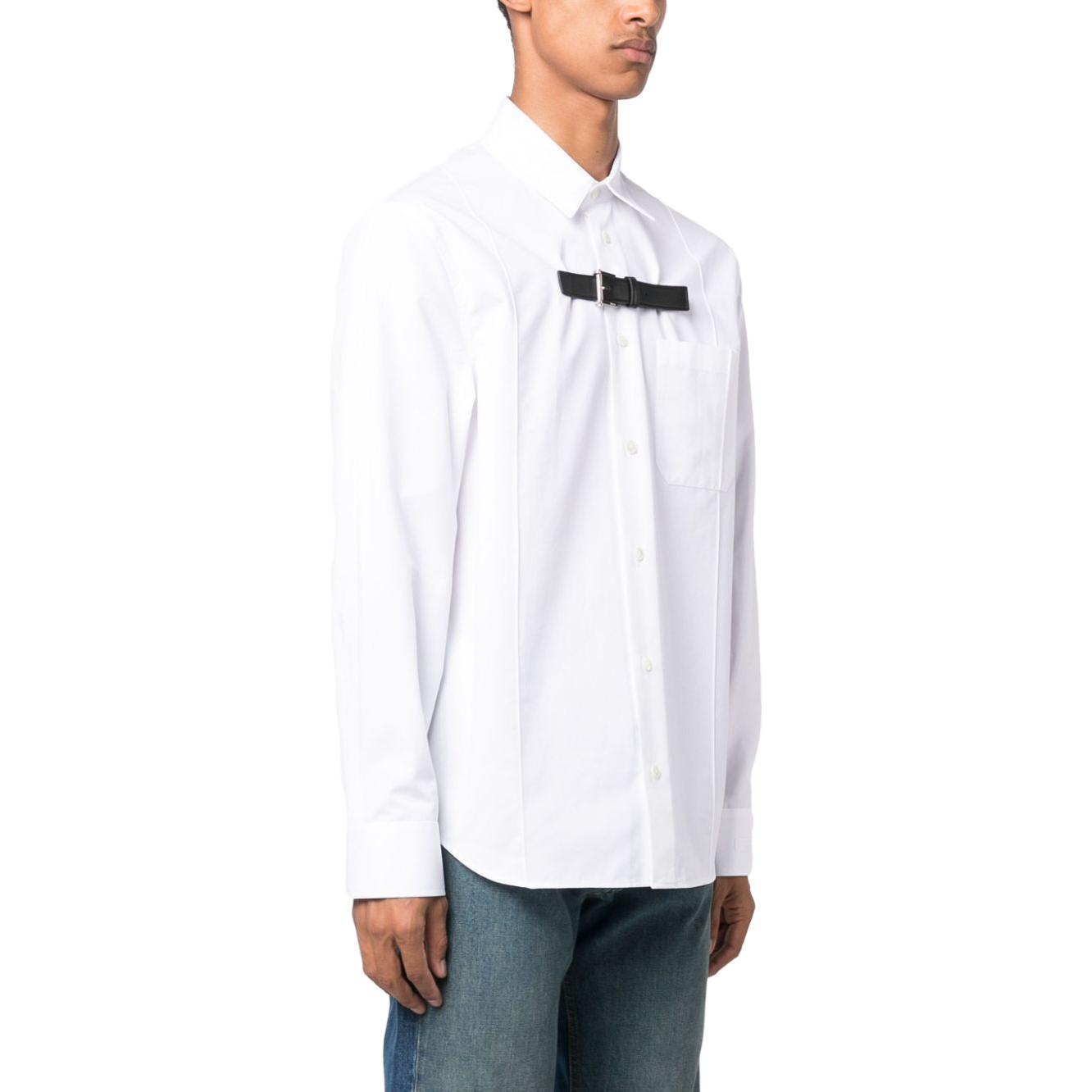 VERSACE  White Long-Sleeve Shirt with Solid Color and Buckle Collar. 1012146-1A08973-1W000