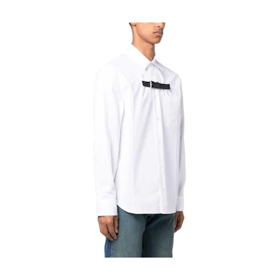 VERSACE White Long-Sleeve Shirt with Solid Color and Buckle Collar. 1012146-1A08973-1W000