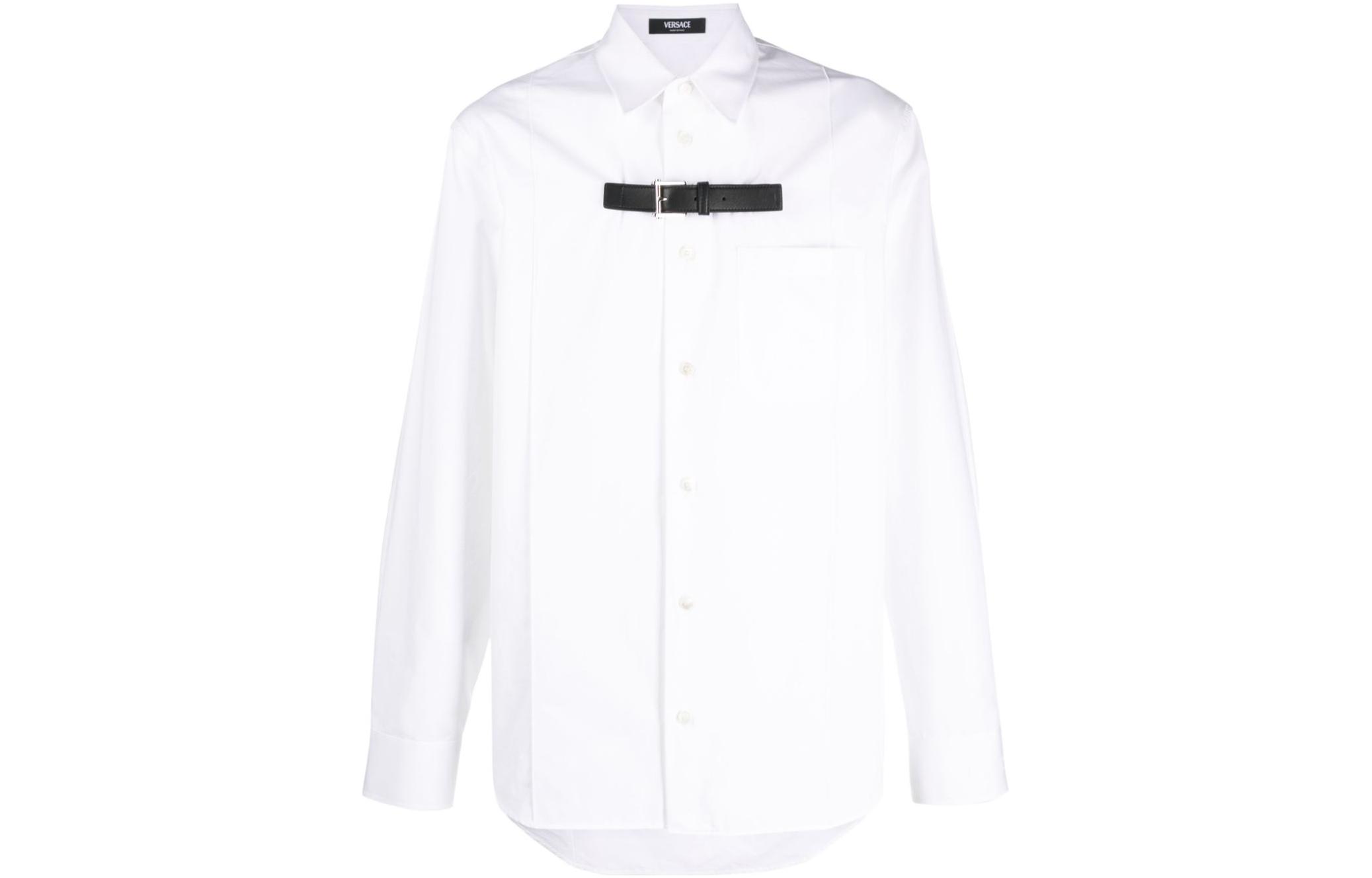 VERSACE  White Long-Sleeve Shirt with Solid Color and Buckle Collar. 1012146-1A08973-1W000 圖 2