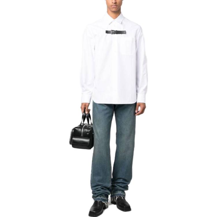 VERSACE  White Long-Sleeve Shirt with Solid Color and Buckle Collar. 1012146-1A08973-1W000 圖 3