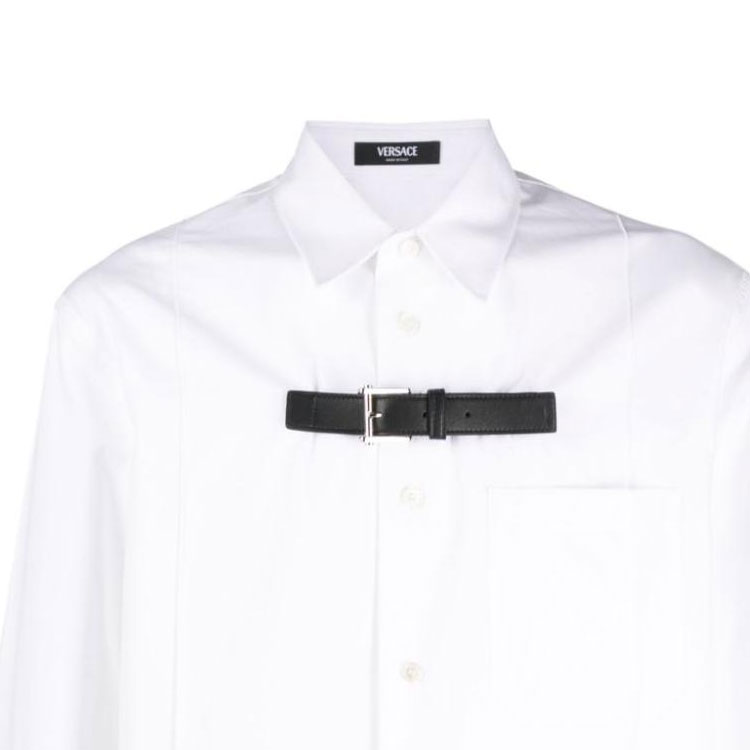VERSACE  White Long-Sleeve Shirt with Solid Color and Buckle Collar. 1012146-1A08973-1W000 圖 7