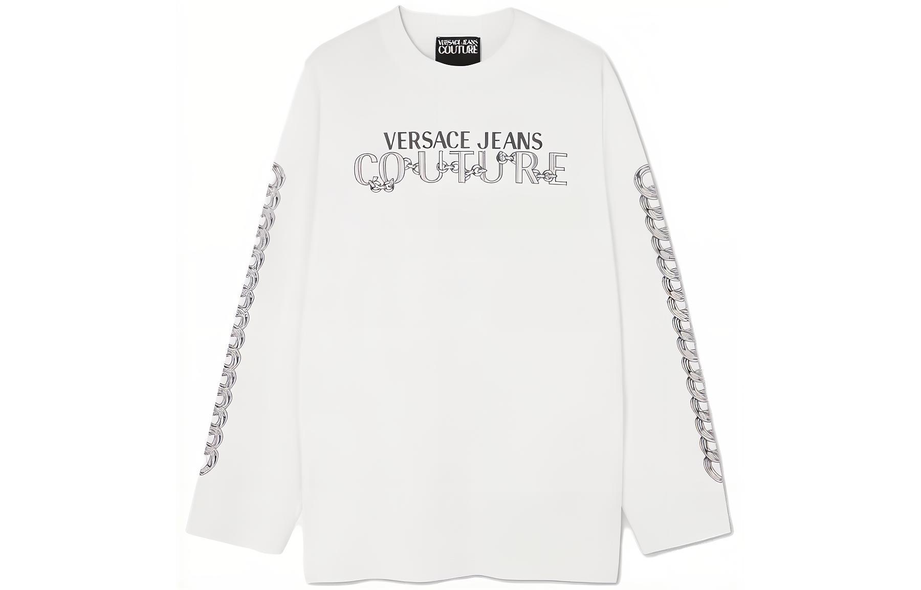 VERSACE  White Long Sleeve T-Shirt with Letter Logo Print. E75GAHF03-ECJ00F-E003
