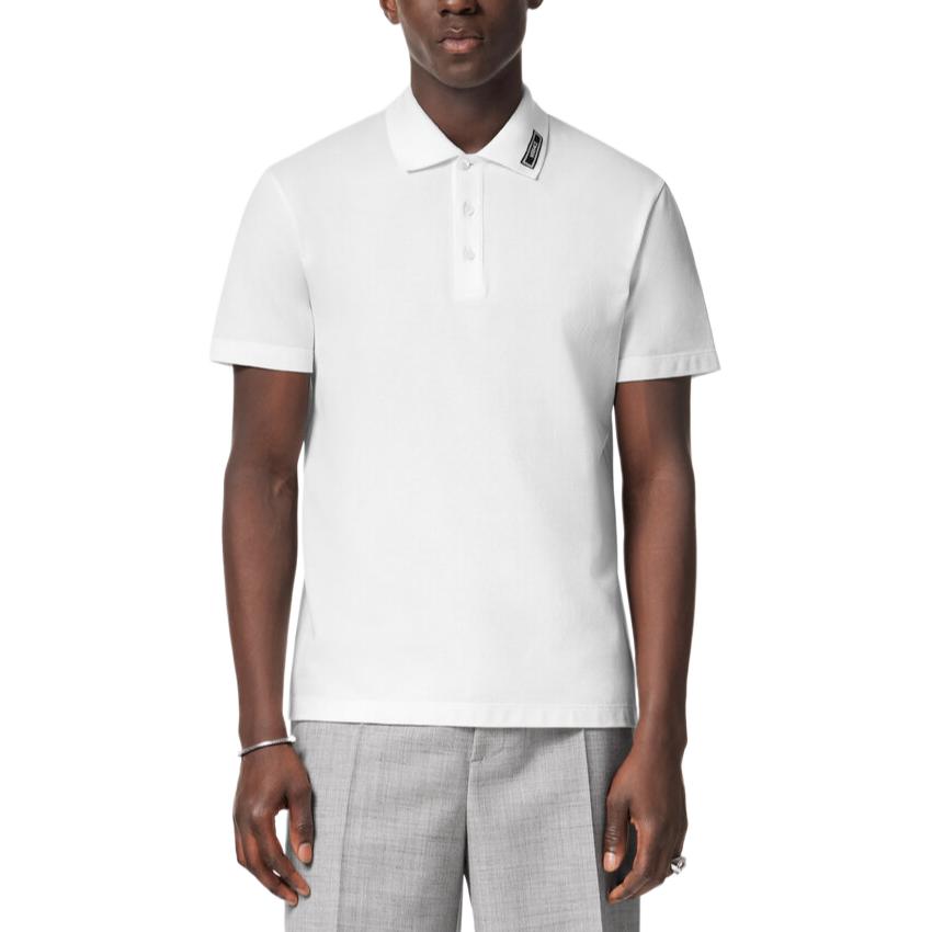 Shop VERSACE  White Polo Shirt with Logo Lettering and Collar Design. 1013906-1A11276-1W010