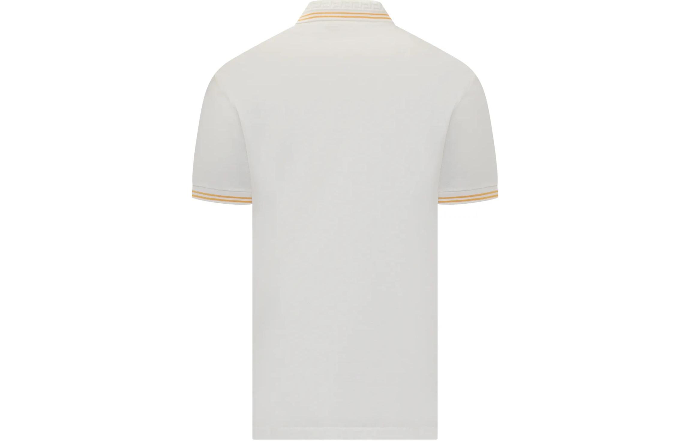VERSACE  White Striped Point Collar Slim Fit Short Sleeve Polo Shirt 1013910-1A09860-1W000 圖 3