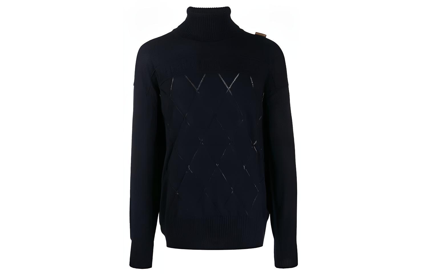 VERSACE  Wool Diamond Knit Turtleneck Sweater in Dark Blue SS22 V700873-VK00351-V1391