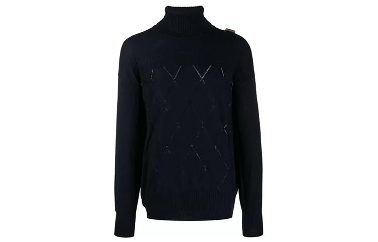 VERSACE  Wool Diamond Knit Turtleneck Sweater in Dark Blue SS22 V700873-VK00351-V1391 圖 2