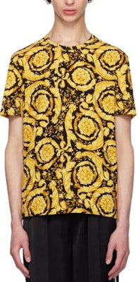 VERSACE Yellow Logo Print Crewneck Loose Fit Short Sleeve T-Shirt. 1000959-1A11188-5B010 Buy VERSACE Yellow Logo Print Crewneck Loose Fit Short Sleeve T-Shirt. 1000959-1A11188-5B010