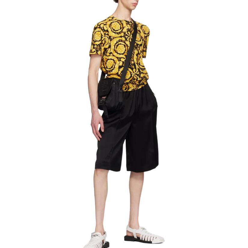 Purchase VERSACE  Yellow Logo Print Crewneck Loose Fit Short Sleeve T-Shirt. 1000959-1A11188-5B010