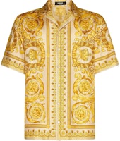 VERSACE Yellow Printed Short Sleeve Collared Shirt 1003926-1A03044-5K410 VERSACE Yellow Printed Short Sleeve Collared Shirt 1003926-1A03044-5K410