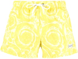VERSACE Yellow Straight-Leg Logo Print Drawstring Casual Shorts 1002516-1A09901-5Y370 VERSACE Yellow Straight-Leg Logo Print Drawstring Casual Shorts 1002516-1A09901-5Y370