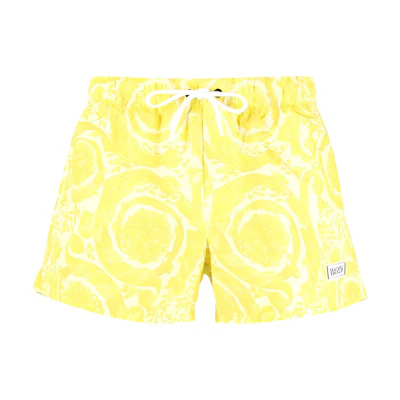 VERSACE Yellow Straight-Leg Logo Print Drawstring Casual Shorts 1002516-1A09901-5Y370
