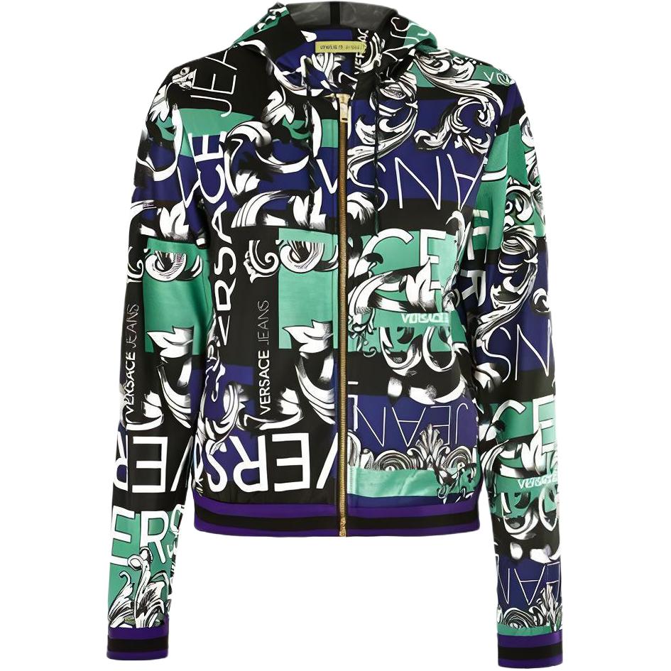 Versace All-Over Letter Print Zip-Up Sweatshirt Unisex Green B6HTA776-S0497-LA8