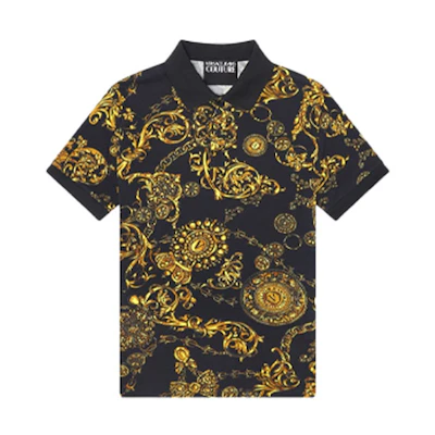 VERSACE All-Over Print Casual Short Sleeve Polo Shirt Black E71GAG6S0-EJS014-EG89