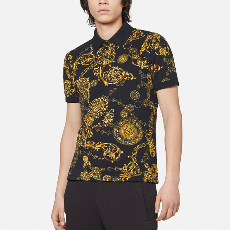 Shop VERSACE Polo Negro de Manga Corta Estampado Completo Casual E71GAG6S0-EJS014-EG89