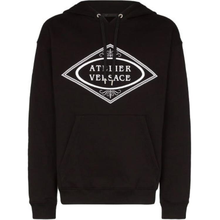 Versace Atelier Big Logo Print Hoodie Sweatshirt Men’s Black A84160-A229724-A008