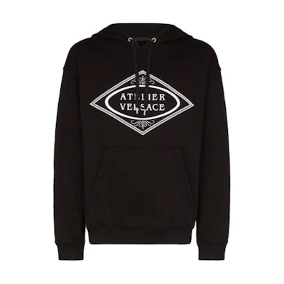 Versace Atelier Big Logo Print Hoodie Sweatshirt Men’s Black A84160-A229724-A008
