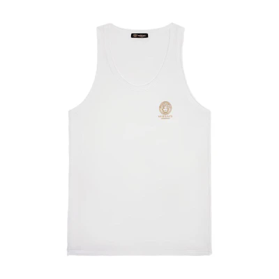 VERSACE Badge Crew Neck Sleeveless Tee White AUU01012-A232741-A1001