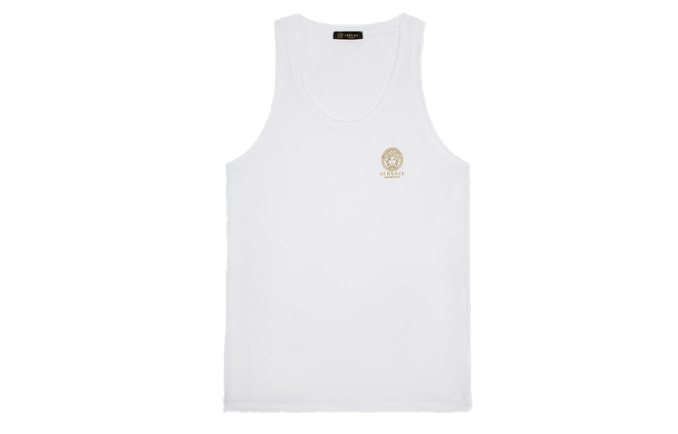 Order VERSACE Badge Kemeja Tanpa Lengan Leher Bulat Putih AUU01012-A232741-A1001