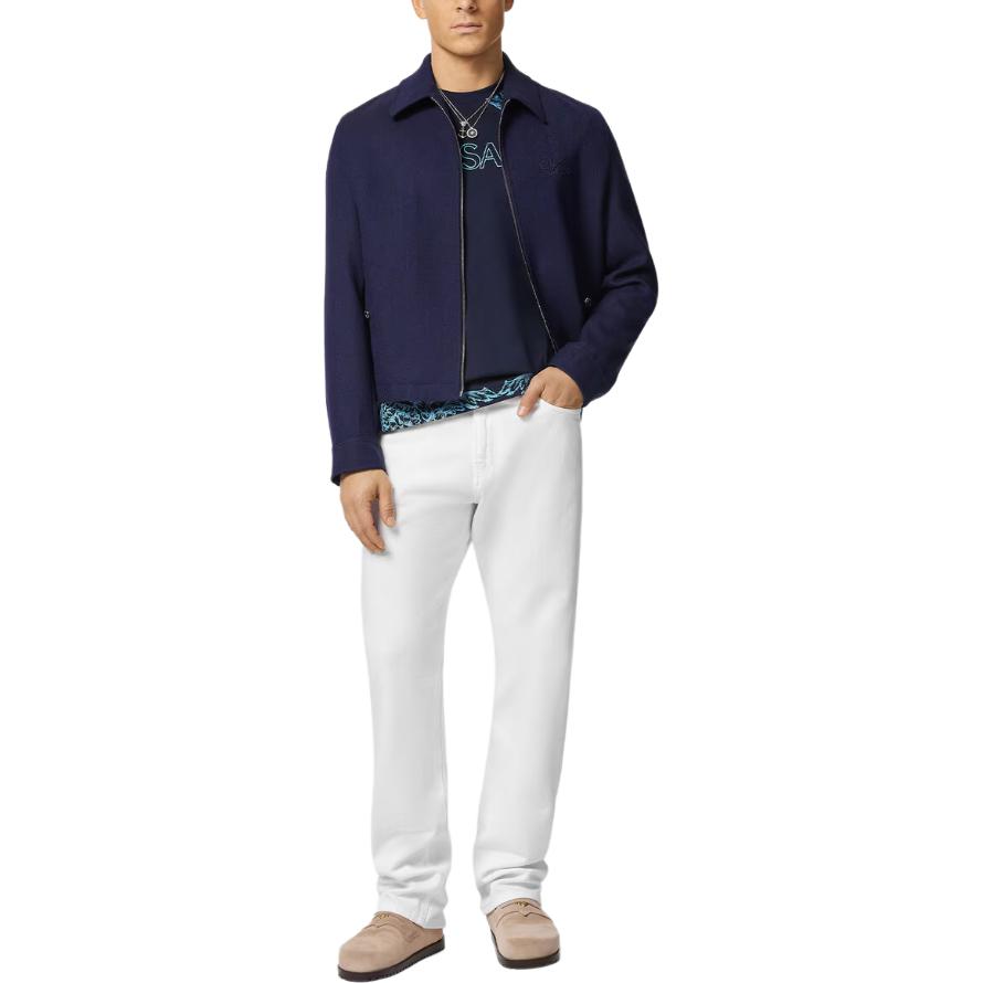 Lookbook ヴェルサーチ バロック柄 ブルー クルーネック メンズ半袖Tシャツ 1013302-1A09868-2UO70