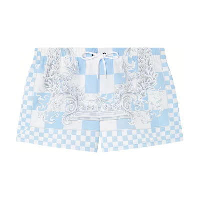VERSACE Baroque Print Colorblock Swim Shorts Light Blue 10025161A106735X500