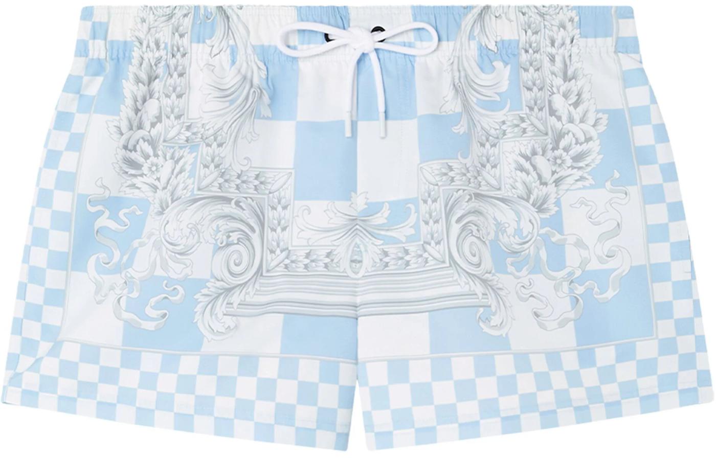 Order VERSACE Shorts de Baño Colorblock Estampado Barroco Azul Claro 10025161A106735X500