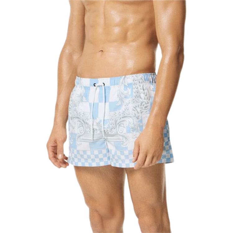 Lookbook VERSACE Shorts de Baño Colorblock Estampado Barroco Azul Claro 10025161A106735X500