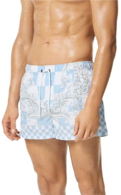 VERSACE Shorts de Baño Colorblock Estampado Barroco Azul Claro 10025161A106735X500 Lookbook VERSACE Shorts de Baño Colorblock Estampado Barroco Azul Claro 10025161A106735X500