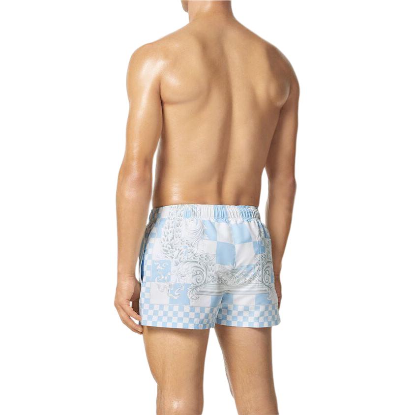 Shop VERSACE Shorts de Baño Colorblock Estampado Barroco Azul Claro 10025161A106735X500