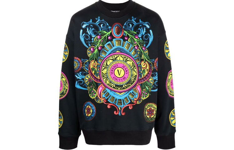 Versace Baroque Print Crewneck Long-Sleeve Sweatshirt Black 71GAI3-O8FS008-901106