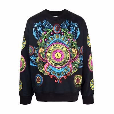 Versace Baroque Print Crewneck Long-Sleeve Sweatshirt Black 71GAI3-O8FS008-901106