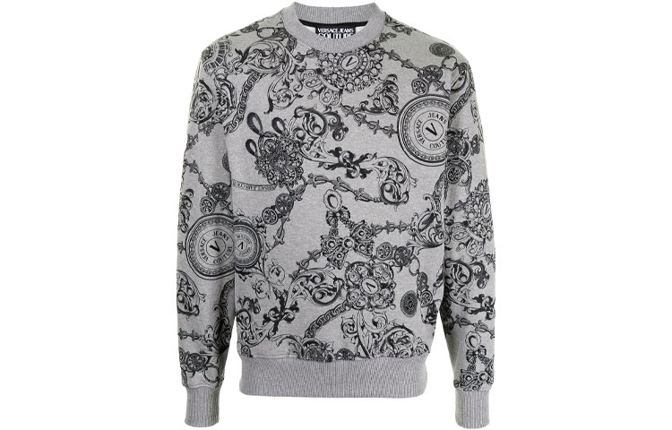 Versace Baroque Print Crewneck Pullover Sweater Men’s Grey 71GAI3R0-FS004-802