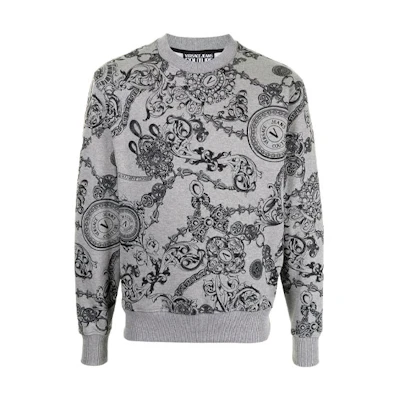 Versace Baroque Print Crewneck Pullover Sweater Men’s Grey 71GAI3R0-FS004-802