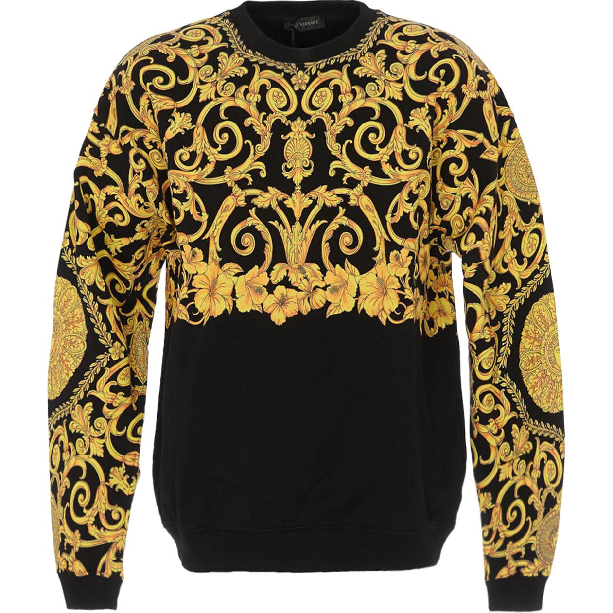 Versace Baroque Print Crewneck Pullover Sweatshirt Men’s Yellow Black A81933-A227994-A708