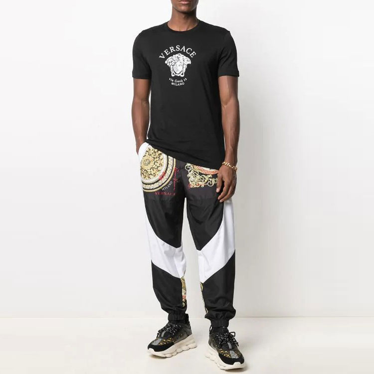 Shop VERSACE Celana Jogger Knit Motif Baroque Hitam A885391-F006132-B020