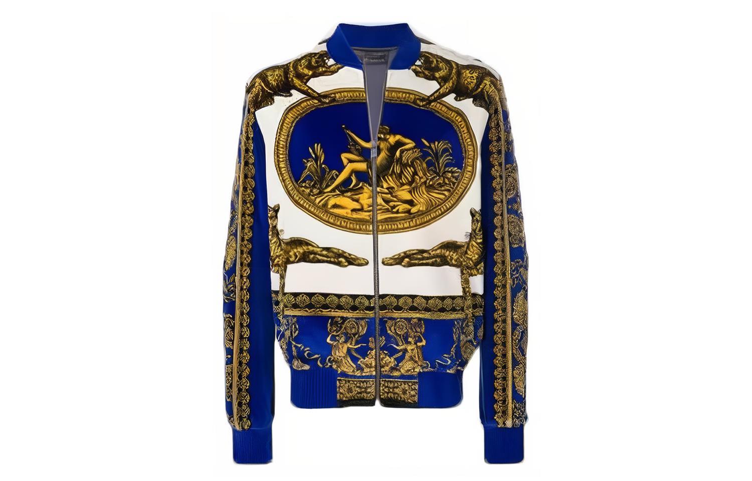 Versace Baroque Print Zip-Up Baseball Collar Jacket Floral A78747-A226638-A48J