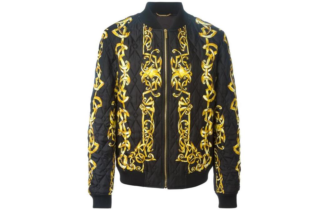 Versace Baroque Print Zip-Up Jacket Gold/Black A70036-A218326