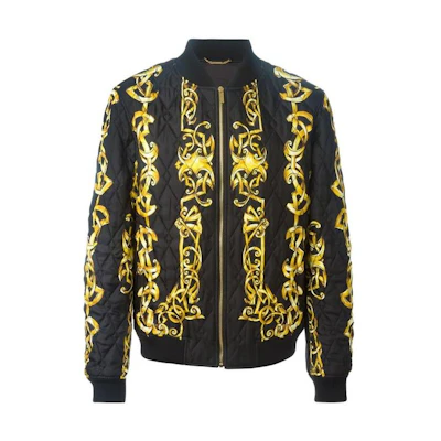 Versace Baroque Print Zip-Up Jacket Gold/Black A70036-A218326