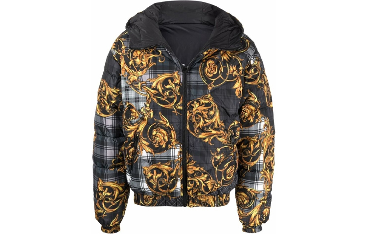 VERSACE Baroque Reversible Hooded Puffer Jacket Black/Gold 71GAA422-CQS06-G80