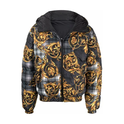 VERSACE Baroque Reversible Hooded Puffer Jacket Black/Gold 71GAA422-CQS06-G80