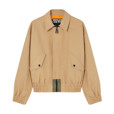 Versace Beige Plain Logo Patch Bomber Jacket with Cinched Waist E76GAS413-EN0305-E750