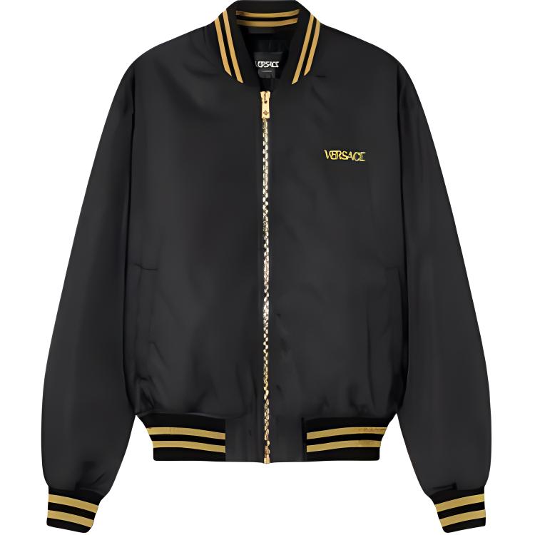 Versace Black and Gold Letter Stripe Baseball Collar Bomber Jacket 1014549-1A10372-2B150