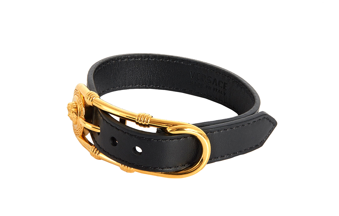 Lookbook Versace 黑色軟皮革金屬扣飾手環 DG08030-DMTN-D41OH